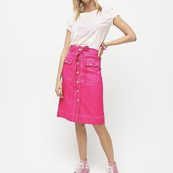 J. Crew Pink Front Button Waist Tie Linen Skirt - Picture 1 of 8